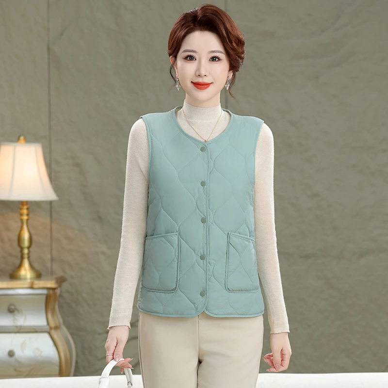 Chaleco sin mangas con cuello redondo de Color sólido de algodón de otoño con chalecos básicos cómodos y versátiles ligeros, cálidos y ajustados