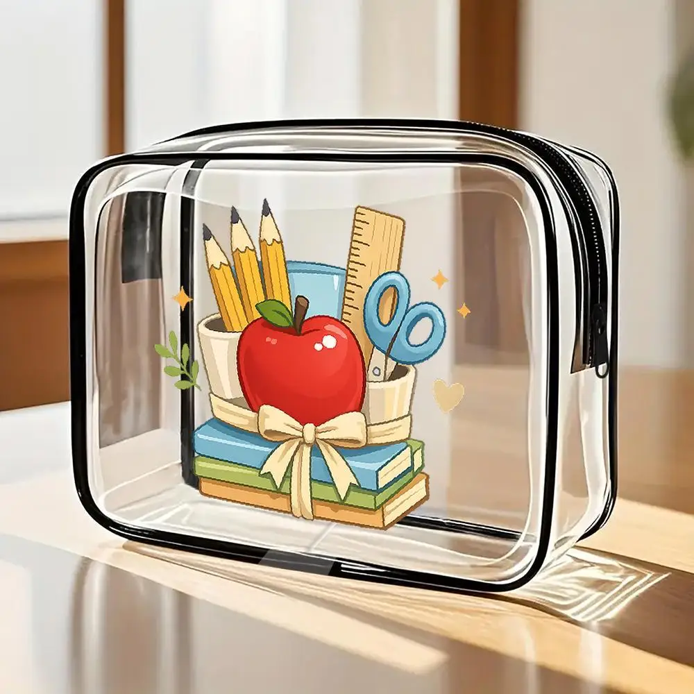 Clear Kawaii Red Apple Toiletry Bag Suitable For Teachers Students Zippered Portable SeeThrough Cosmetic Organizer With SchoolT