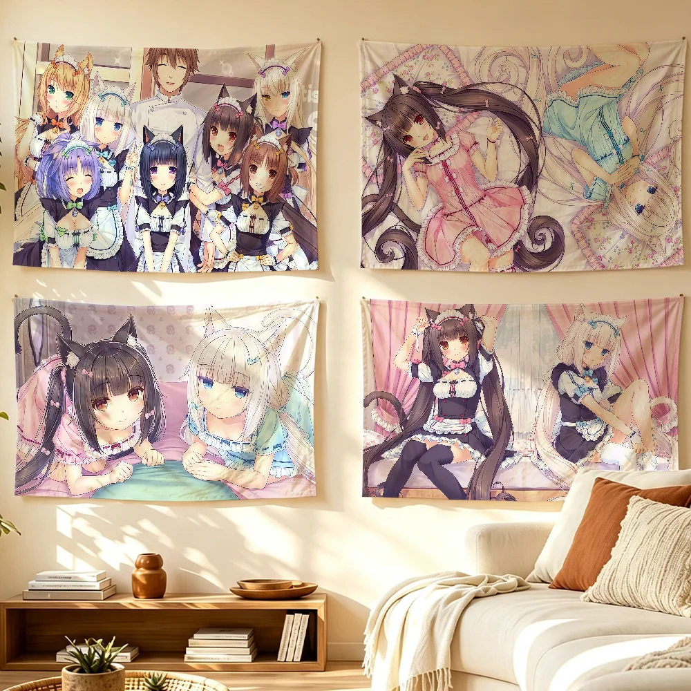N-Nekopara Game Cute Kawaii Chocola Vanilla flag Room Decoration Wall Tapestry Hanging Aesthetic Bedrooms Advertising Banner