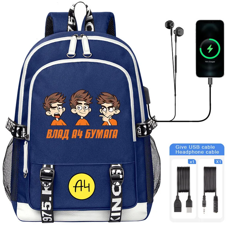 New Cartoon Merch A4 Kids Backpack а4 Lamba Влад Бумага Boy Girl Student School Bags USB Large Capacity Traveling Bagpack