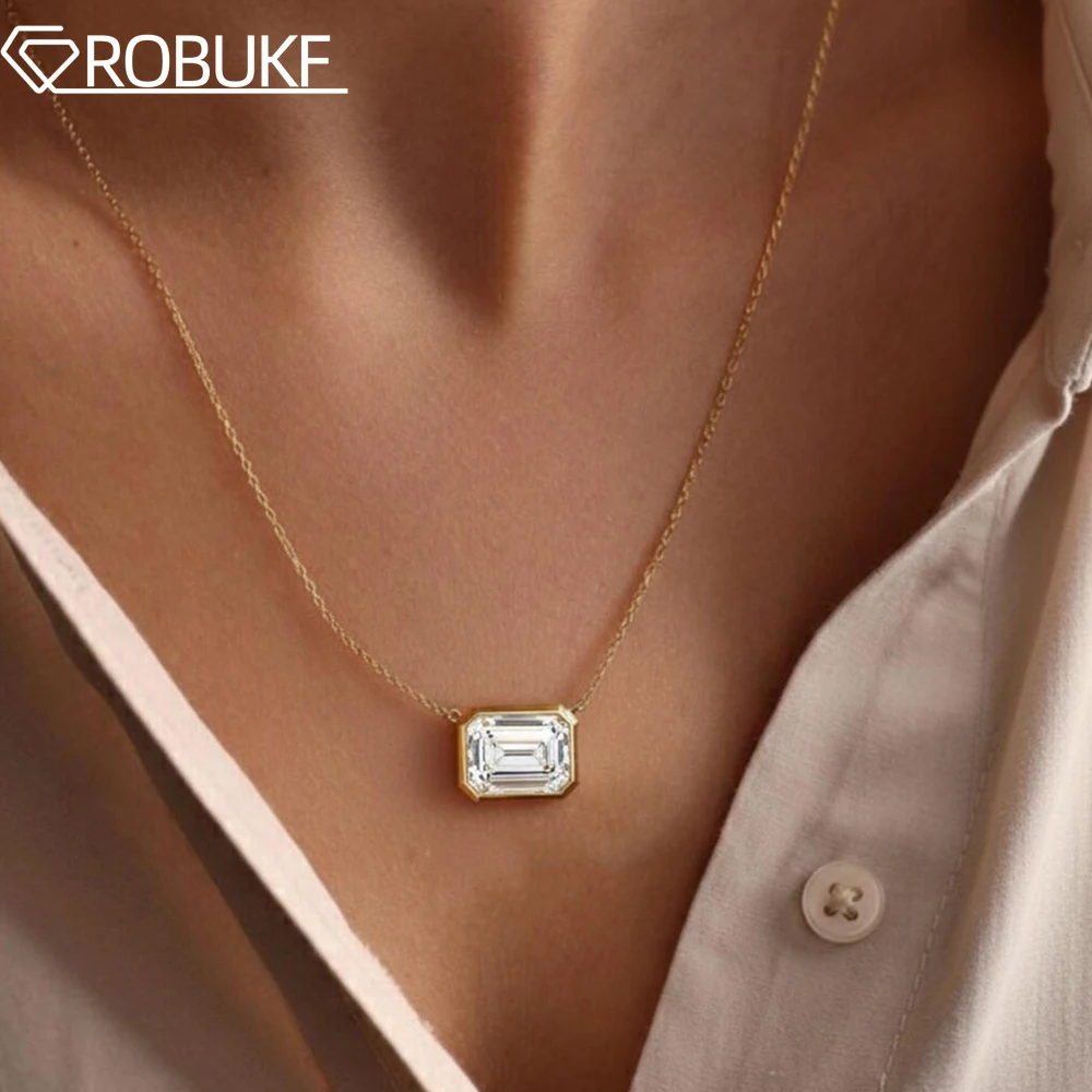 

6*8mm 2cttw Emerald Cut Moissanite Necklace For Women D VVS1 Diamond S925 Sterling Silver 18K Gold Plated Pendant Necklace Gifts