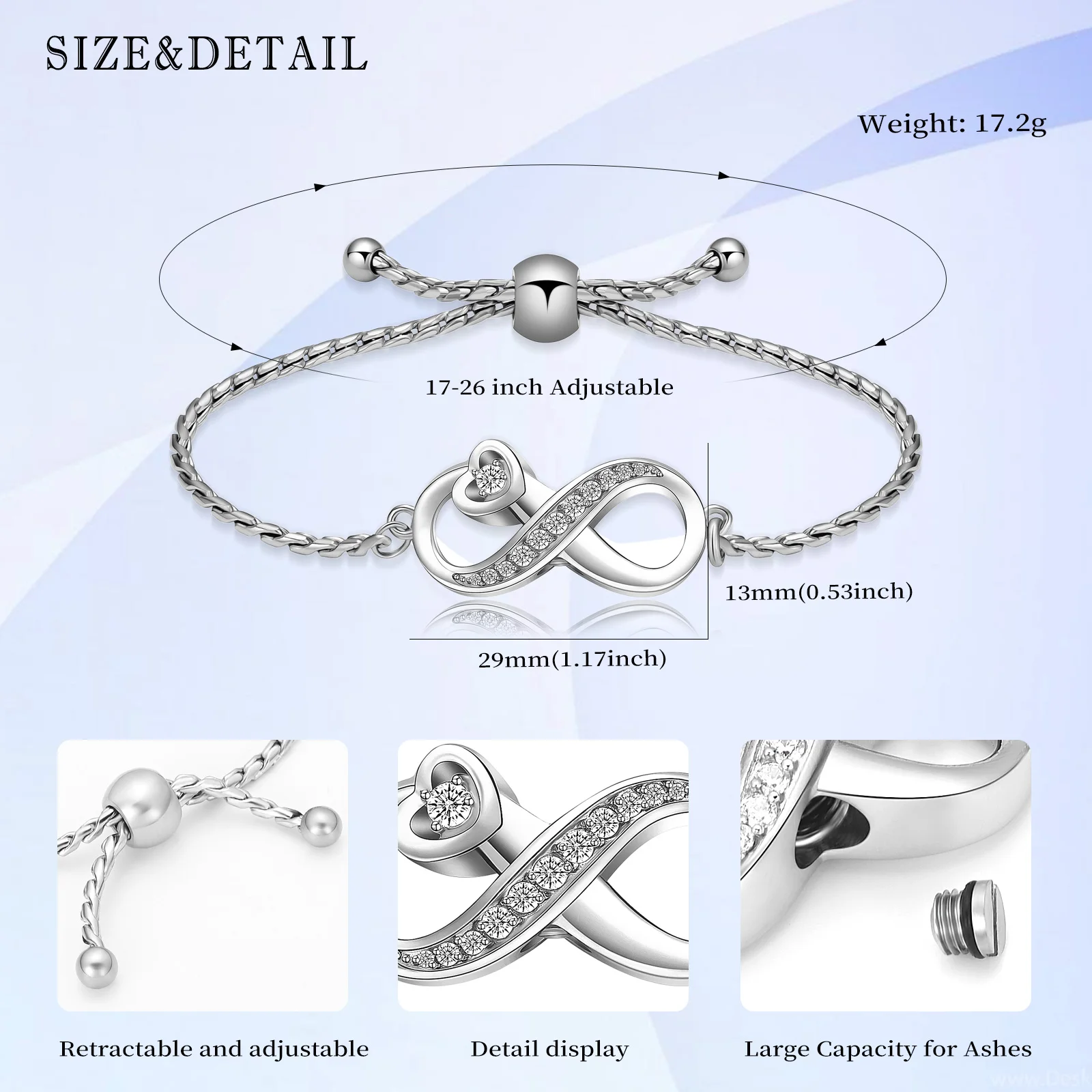 Infinity Small Urns Cremation Bangle Stainless Steel Memorial Ashes Holder Adjustable For Women Keepsake Jewelry Free Engraving