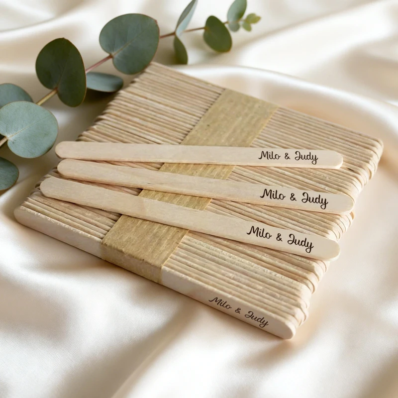 

50PCS Personalized Ice Cream Stick, Wooden Ice Cream Sticks, Wooden Popsicle Sticks for Wedding, Birthday, Baby Shower