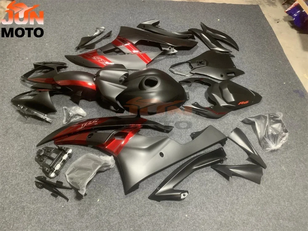 JUN Custom Motorcycle Full Fairings Kit Fit For YAMAHA YZF- R6 YZF R6 2006 2007 06 07 Matte black and red