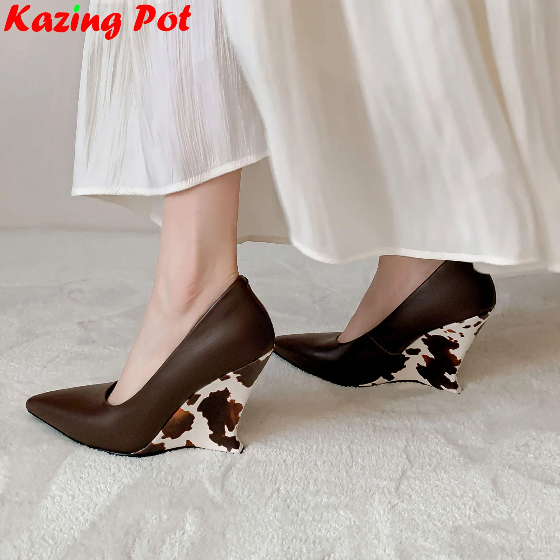 

Fashion Genuine Leather Pointed Toe High Heels Shallow Leopard Spring Autumn Shoes Dating Wedding Elegant Chic Brand Women Pumps