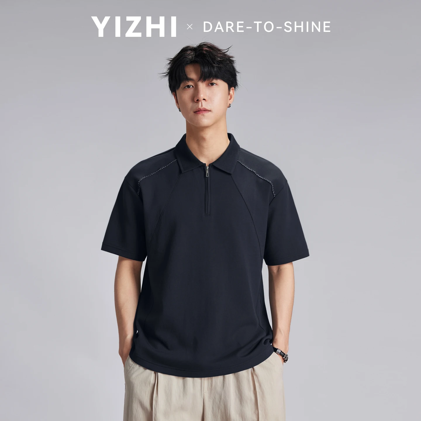 Men Stitching Color Contrast Half Zip Polo Shirt 2026 Summer Loose Skin-friendly Breathable Daily Commute Short Sleeve Tops