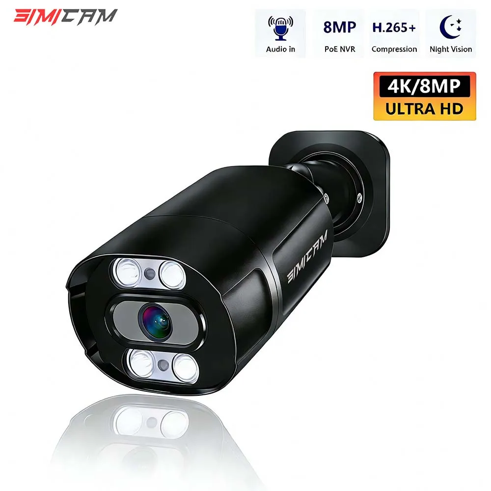 Ultra HD 4K CCTV PoE IP Camera Security Outdoor 8MP 5MP 4MP Option Surveillance Camera Onvif Human Detection Color Night Vision
