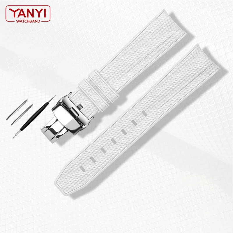 White Rubber Watchband For Omega X Swatch Joint MoonSwatch Constellation Waterproof Sports 20mm Watch Strap Curved End Band