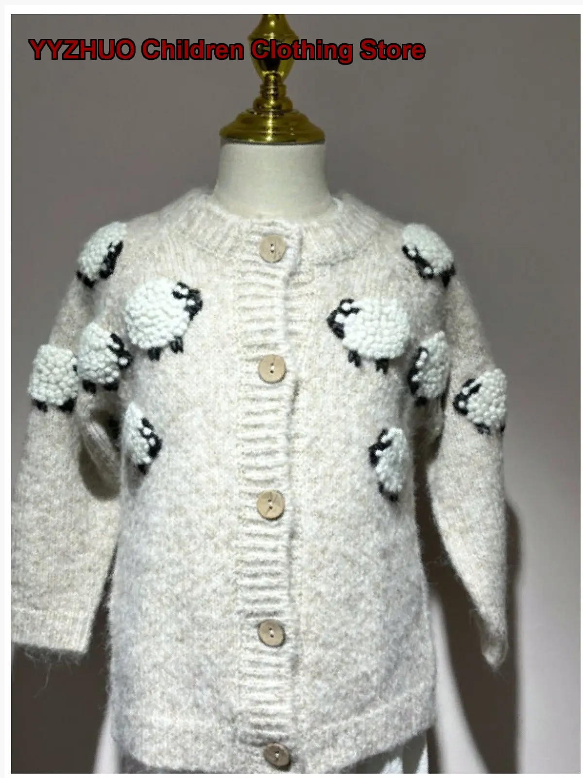 European American Kids Handmade Three-Dimensional Embroidered Lamb Knit Cardigan Autumn Winter 2025 Girls Long Sleeve Soft
