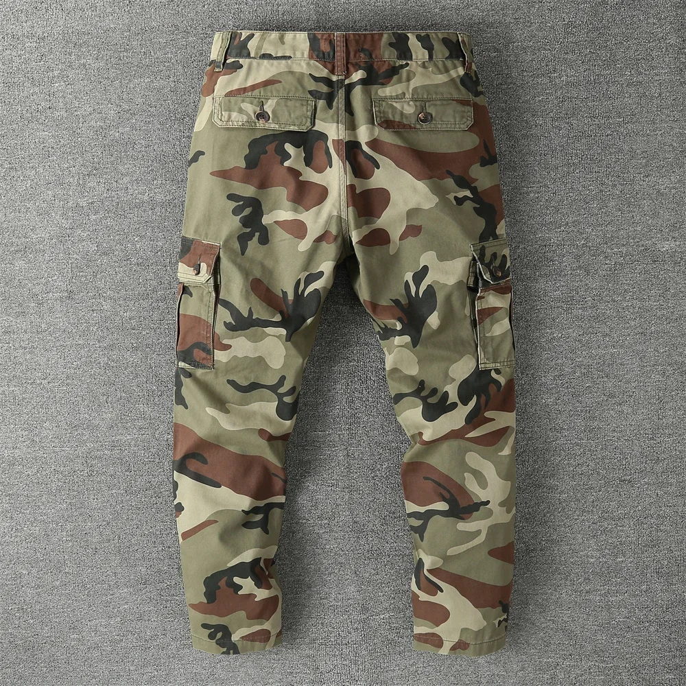 Men's Autumn/Spring Cotton Casual Pants Tactical Multi-Pockets Camouflage Cargo Pants Outdoor Hiking Pants