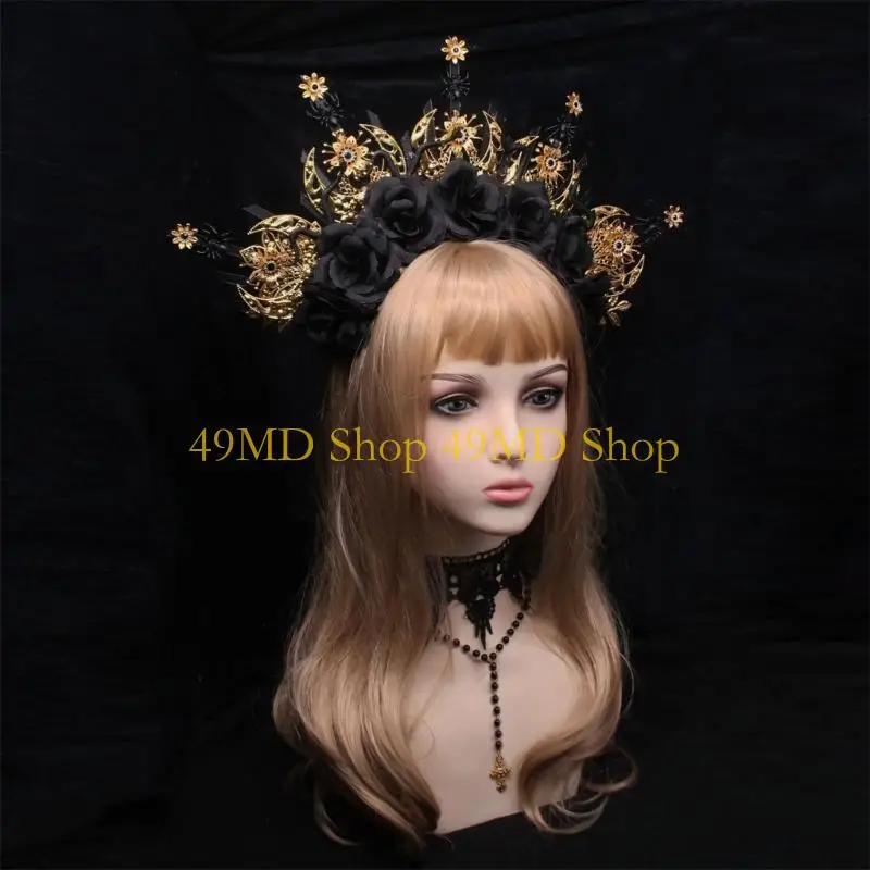 

49MD Gothic Tiaras for Deity Women Spiked Crown DIY Princess Flower Headpieces Party