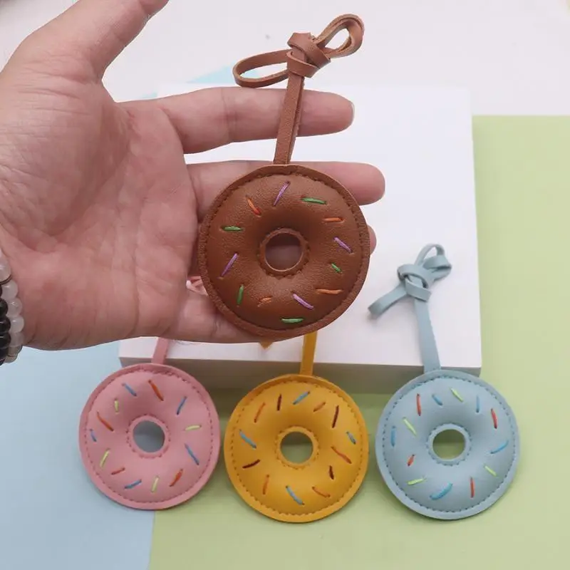 Kawaii Macaron-Farbener Donut PU-Leder Schlüsselanhänger Handgenähter Donut-Taschenanhänger für Mädchen Rucksack Handtasche Deko Geschenk – Detail 5