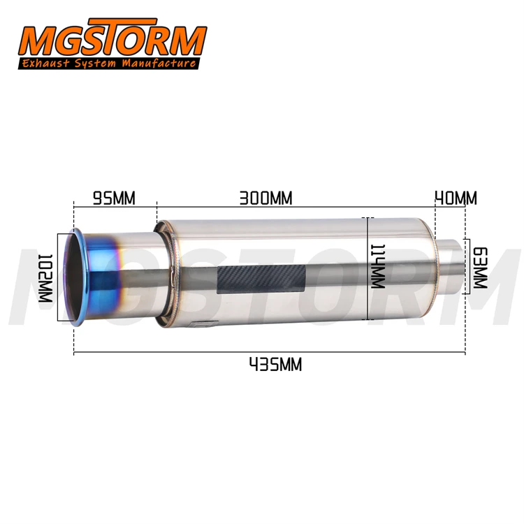 Sport Car Universal Auto Parts 63mm Inlet 89mm Rolled Outlet 114mm Body 450mm Overall Length Straight Flow Exhaust Muffler