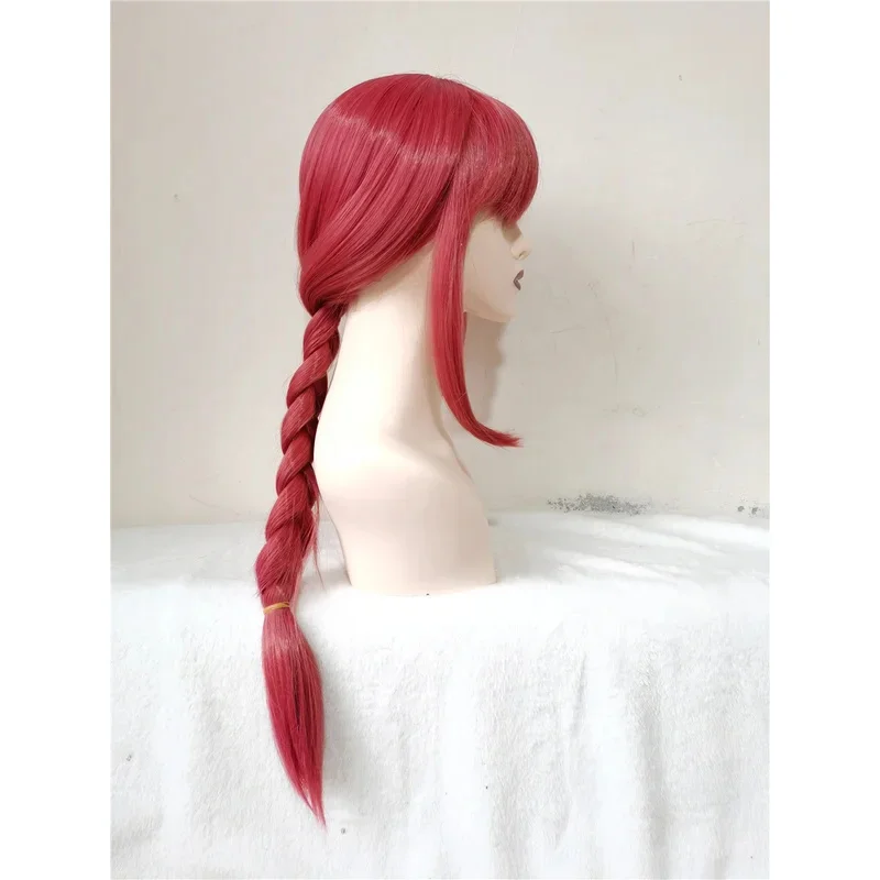 ماكيما أنيمي COS 70 سنتيمتر طويل أحمر مضفر تأثيري مقاومة للحرارة الشعر هالوين شعر مستعار للحفلات + غطاء شعر مستعار