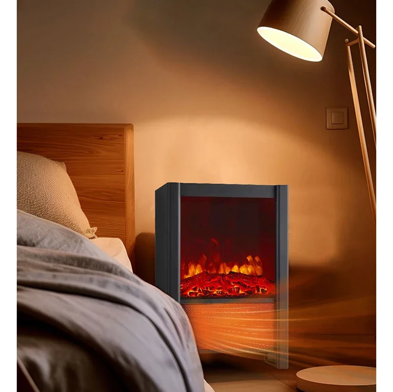 Black Mini Electric Fireplace Insert Freestanding LED Decorative And Adjustable Flame Brightness For Household