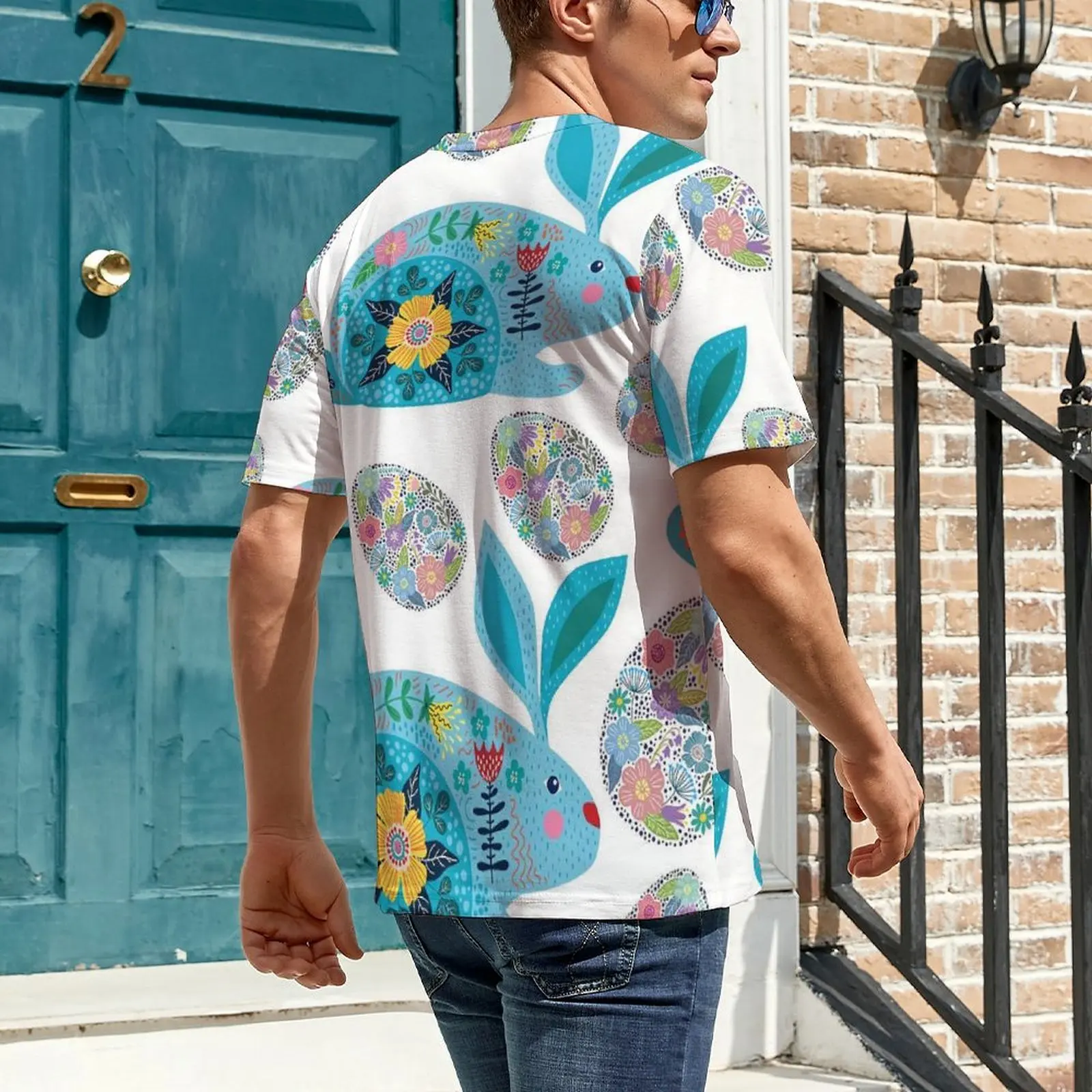 Male Easter Egg T Shirt Flower Bunnies Art Popular T-Shirts Short-Sleeved Design Tshirt Hot Sale Summer Funny Plus Size Clothes