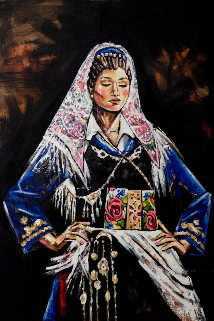 Albania Woman Oil Painting on Cavnas with Frame Turban Tribal Woman Abstract Poster Prints Figure Portrait Picture Living Room