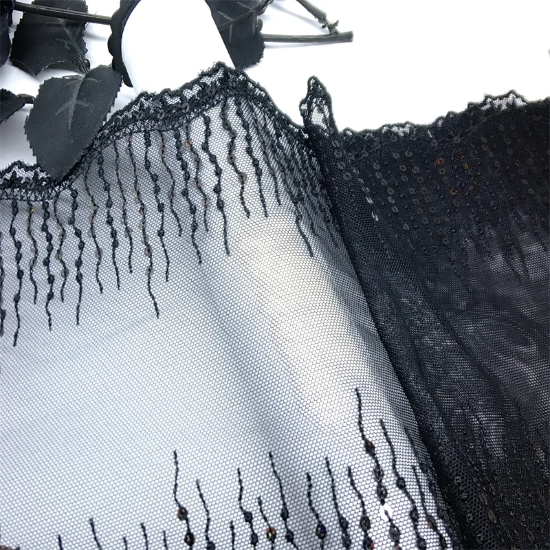 2 Yards Black Tulle Sequin Lace trim Embroidery Sequined Mesh Lace Fabrics DIY Dress Sewing decritive Sequins Crafts