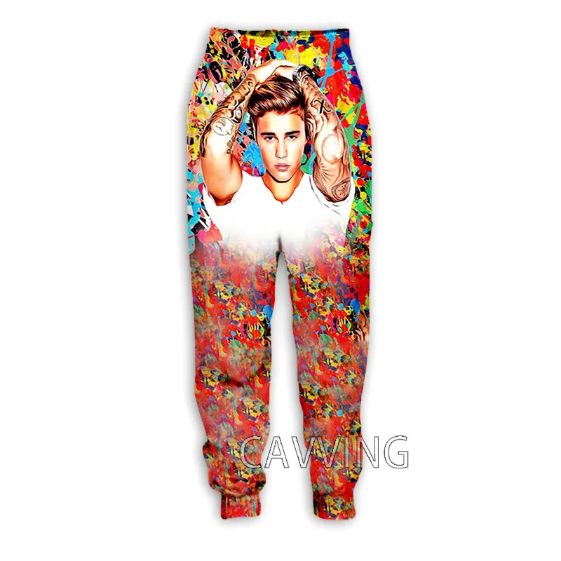 Cavving 3d impresso justin-bieber calças casuais esportes sweatpants calças retas moletom calças de jogging