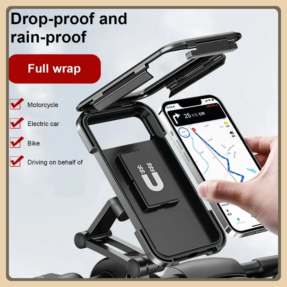 New Waterproof Adjustable Motorcycle Bike Mobile Phone Holder Magnetic Universal Bicycle GPS 360° Swivel Motorcycle Cellphone
