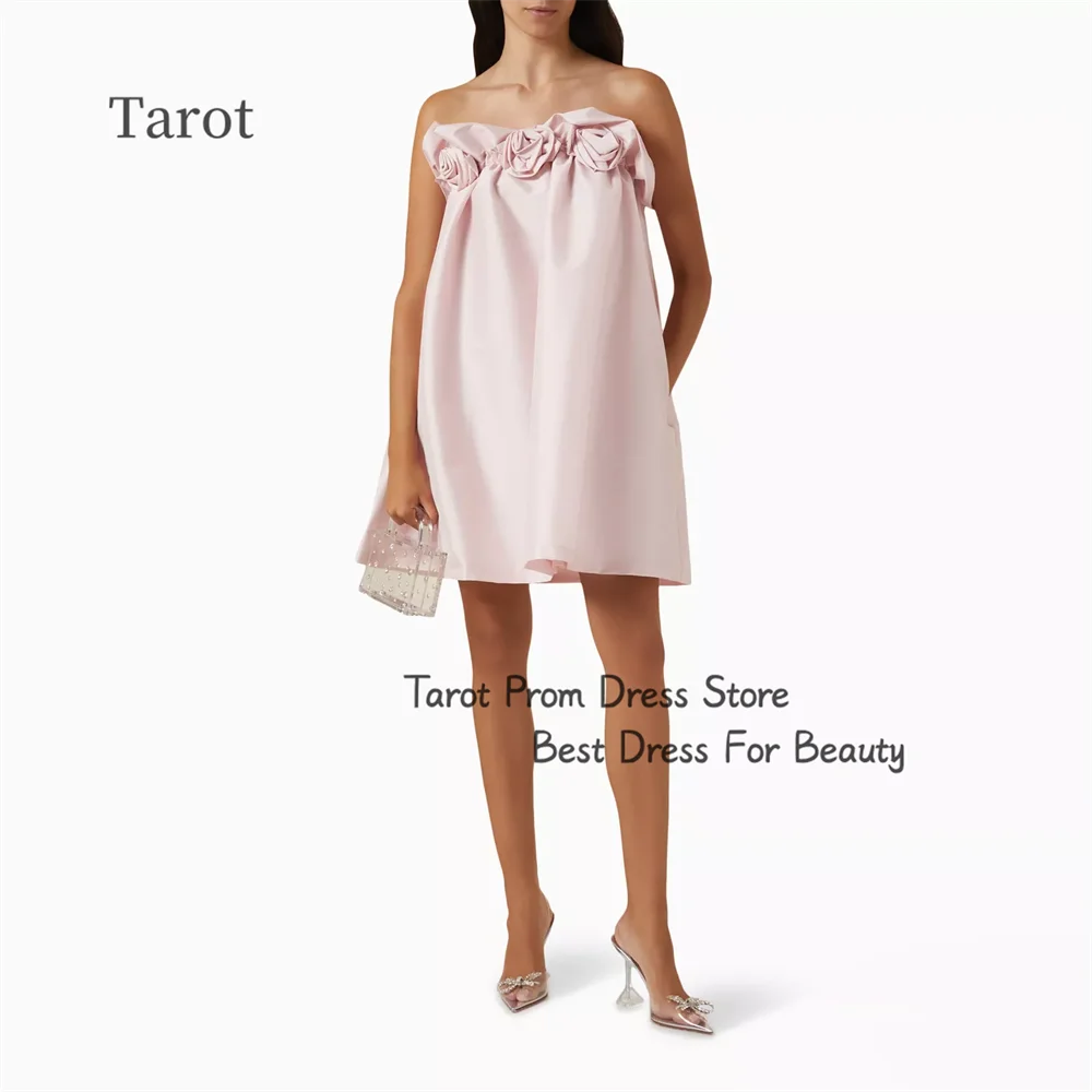 

Tarot Above Knee Length Evening Dresses A Line FlowerS Sleeveless Openg Back Wedding Party Dress Saudi Arabia robes de soirée