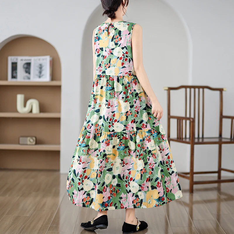 새로운 플러스 사이즈 플로럴 맥시 드레스, 엠파이어 웨이스트 A라인 스커트, 슬림 하이웨이스트 와이드 헴 드레스 (통통한 여성용)