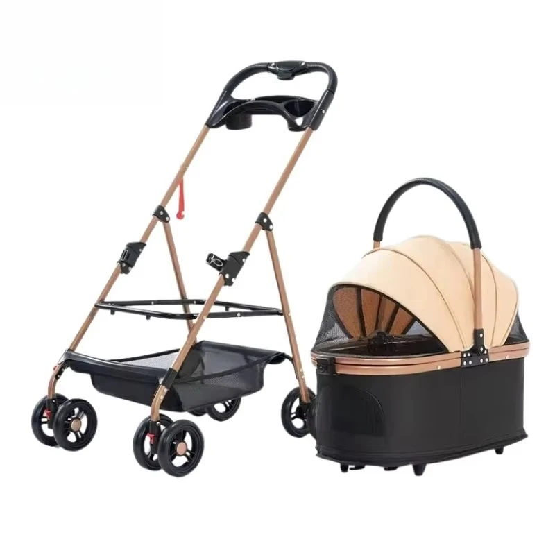 3-In-1 Multifunctional Removable Pet Stroller with 4-Wheel One-Click Folding Pet Travel Carrier Storage Basket Car Seat