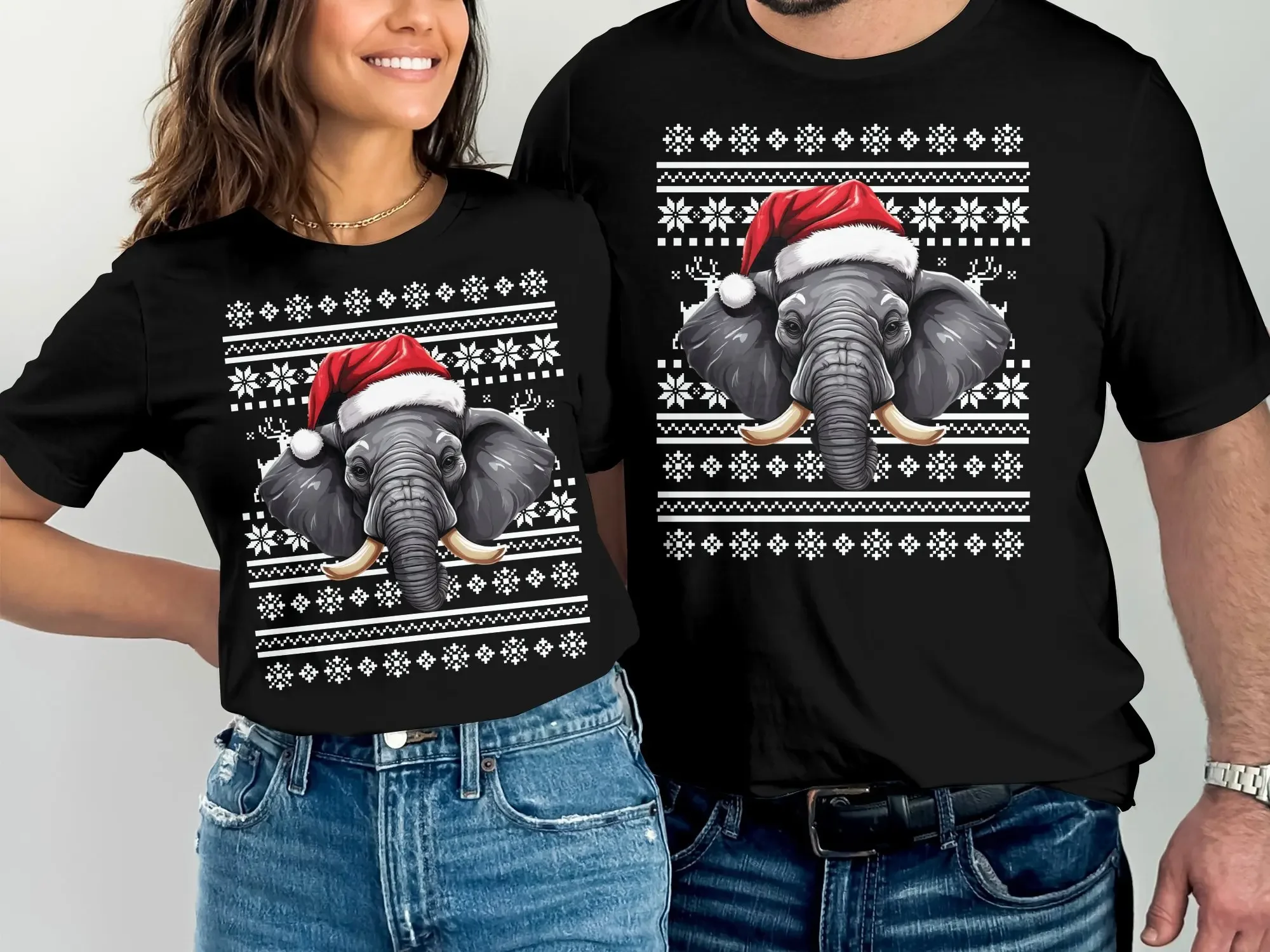 Elephant Santa Hat T Shirt Christmas Funny Idea For Women