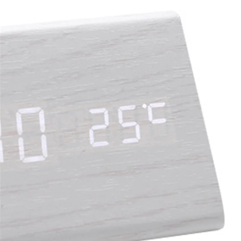 -A25M Digital Clock Wooden Sound Control LED Alarm Clock With Temperature USB Desktop Clocks Snooze