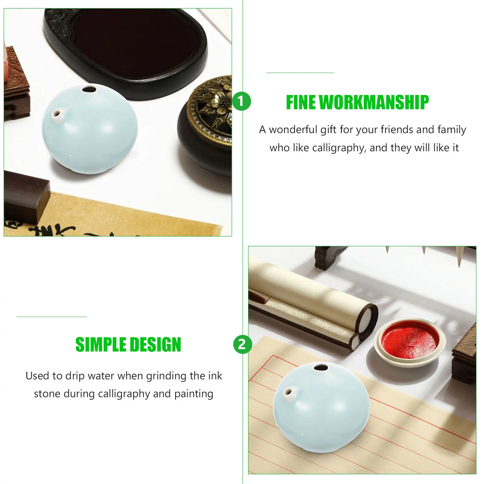 

1Pcs Chinese Calligraphy Water Dropper Ceramic Ink Droplet with Smooth Edges Ink Grinding Accessory for Painting and Calligraphy