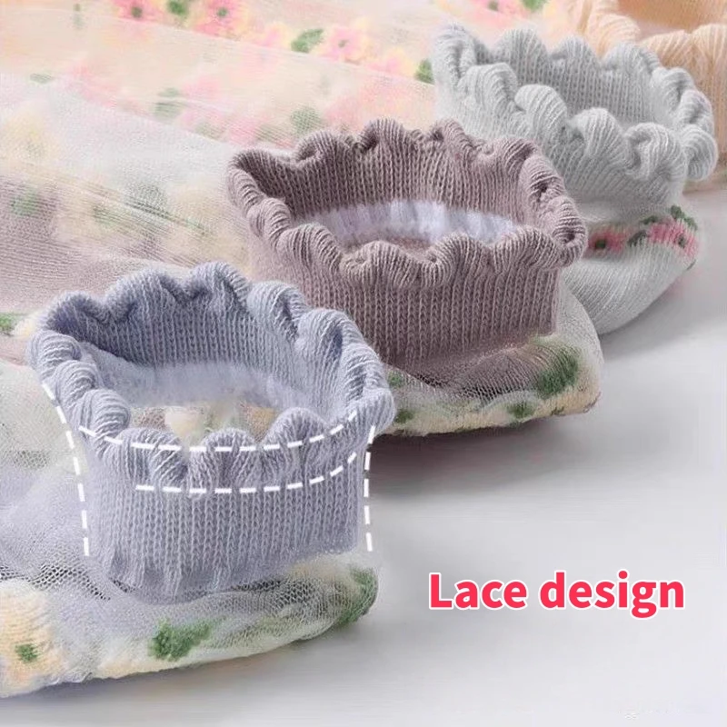10 Stück Transparente Blumen-Knöchelsocken, Rüschenrand Atmungsaktive Netzsocken für den Täglichen Sommergebrauch, Lässige & Niedliche Fußbekleidung für Frauen & Mädchen – Detail 5