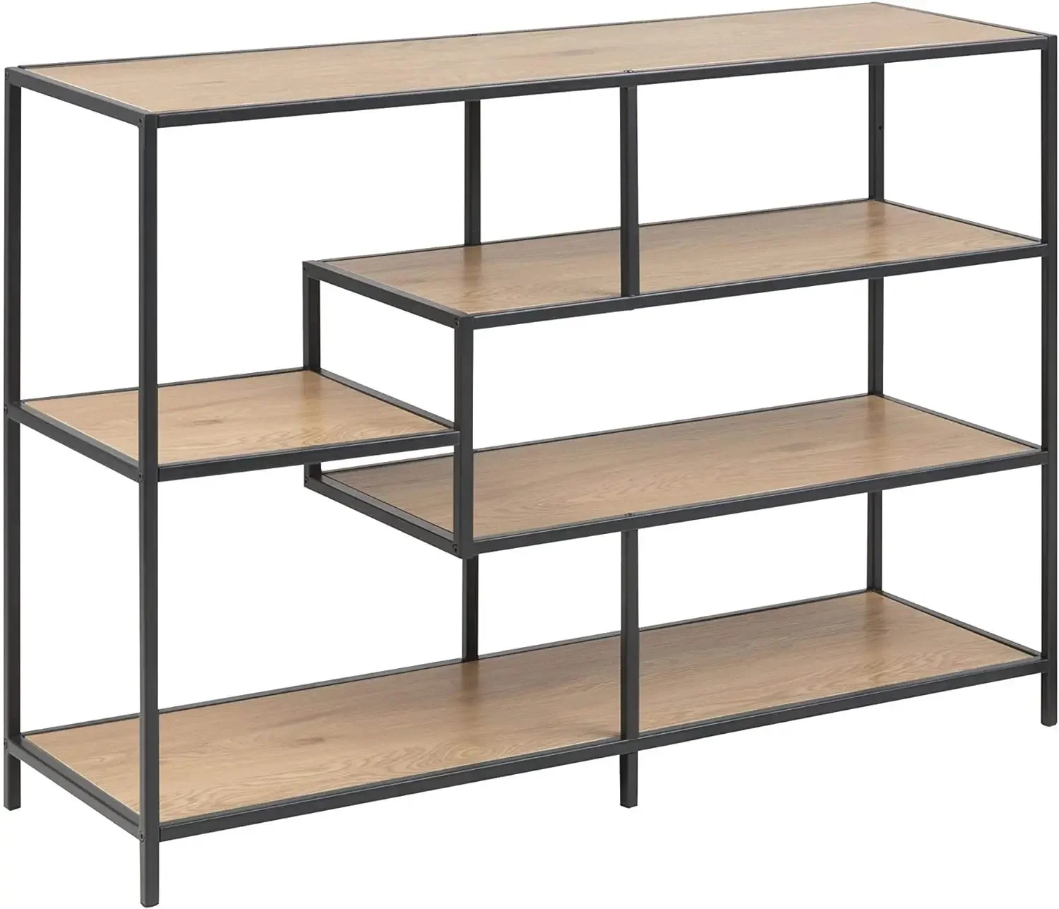 Martin-estantería de almacenamiento para libros, estantería con acabado roble, 4 estantes, 35x114x78,2 cm, En tiempo de descuento