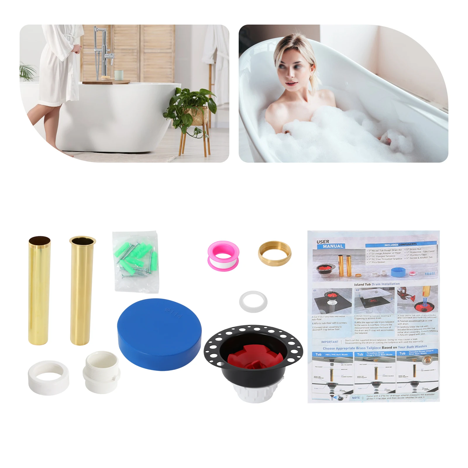 

Freestanding Tub Drain Rough-In Kit, Bathtub Drain Kit Compatible with Freestanding Bathtub, Tub Drain Rough-In Kit Brass ABS
