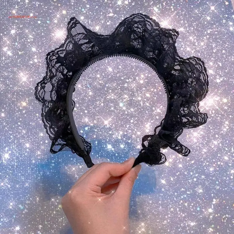 Elegante laço plissado bandana crânio hairband laço francês flor hairhoop para feminino teaparty cabelo moldar ornamento