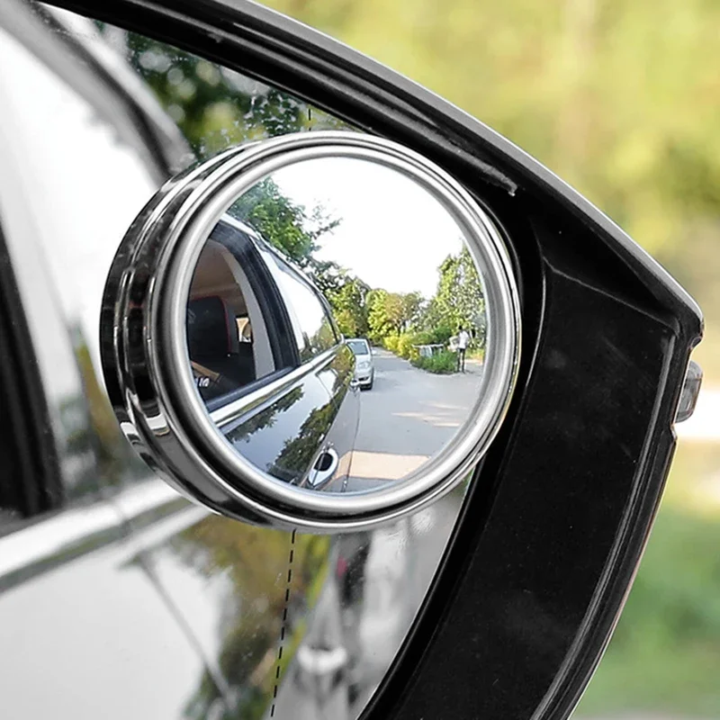 2Pcs Round Frame Convex Auxiliary Mirror Wide-Angle 360 Degree Adjustable Car Rearview Mirror Safety Driving Blind Spot Mirror