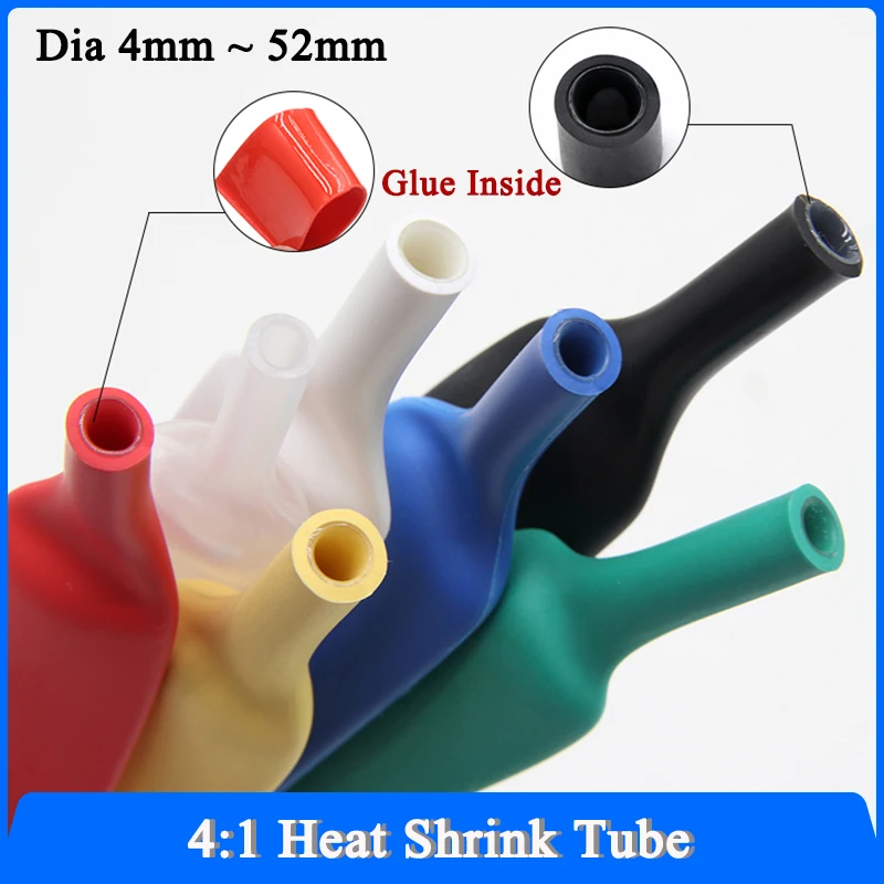 

1/5m 4:1 Heat Shrink Tube Dia 4mm ~ 52mm With Glue Electronic Connection Wire Insulation Wraping Sleeve Cable Protection Tubing