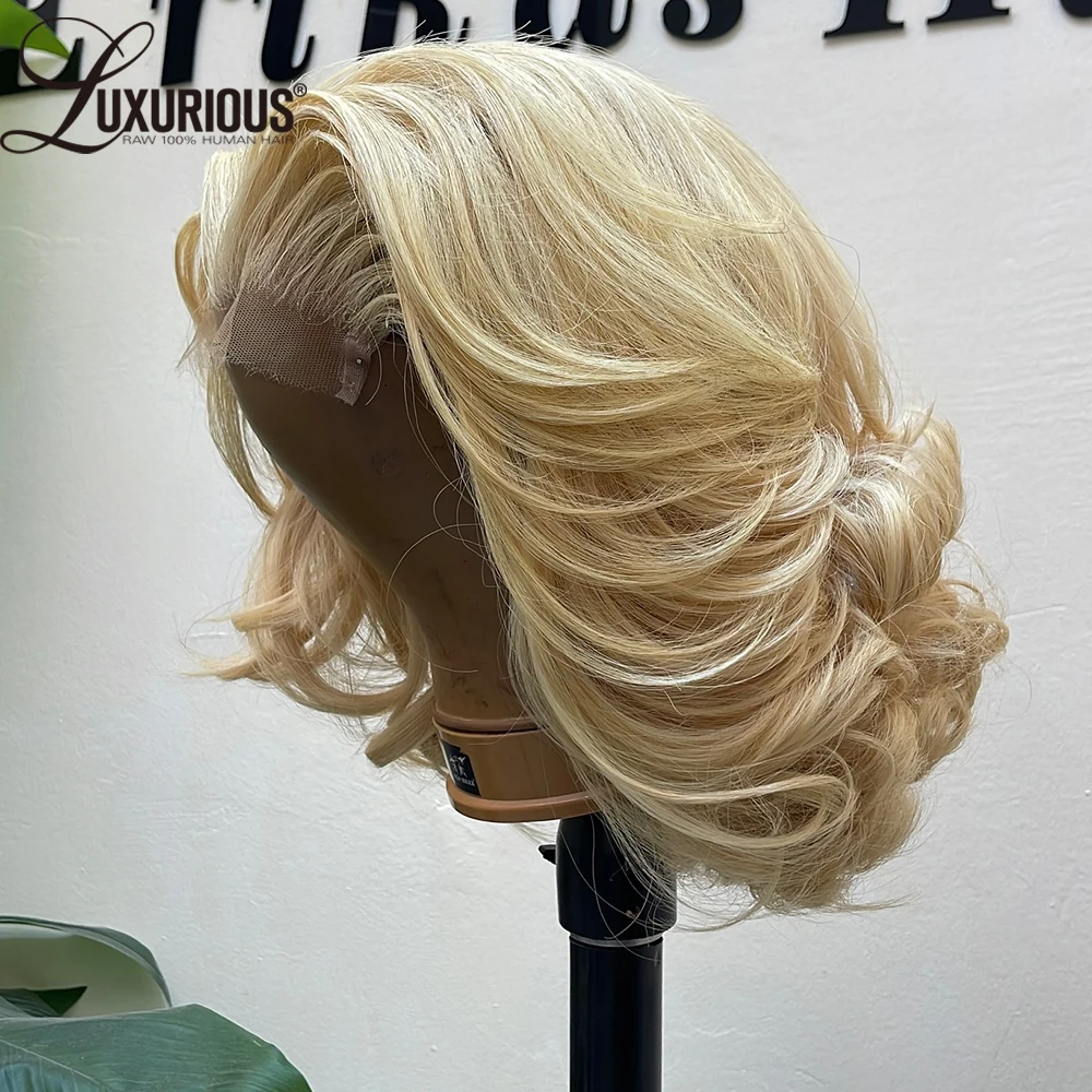 Honey Blonde Short Pixie Cut Bob Human Hair Wigs For Women 13x6 Lace Wig Human Hair Layered Cut Wave Lace Frontal Wig 200Density