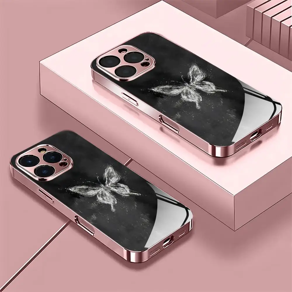 Particle Butterfly Electroplated Glass Mobile Phone Case Suitable for iPhone 18 17 16 15 14 13 12 11 Pro Max XS XR 7 8 Plus 16E