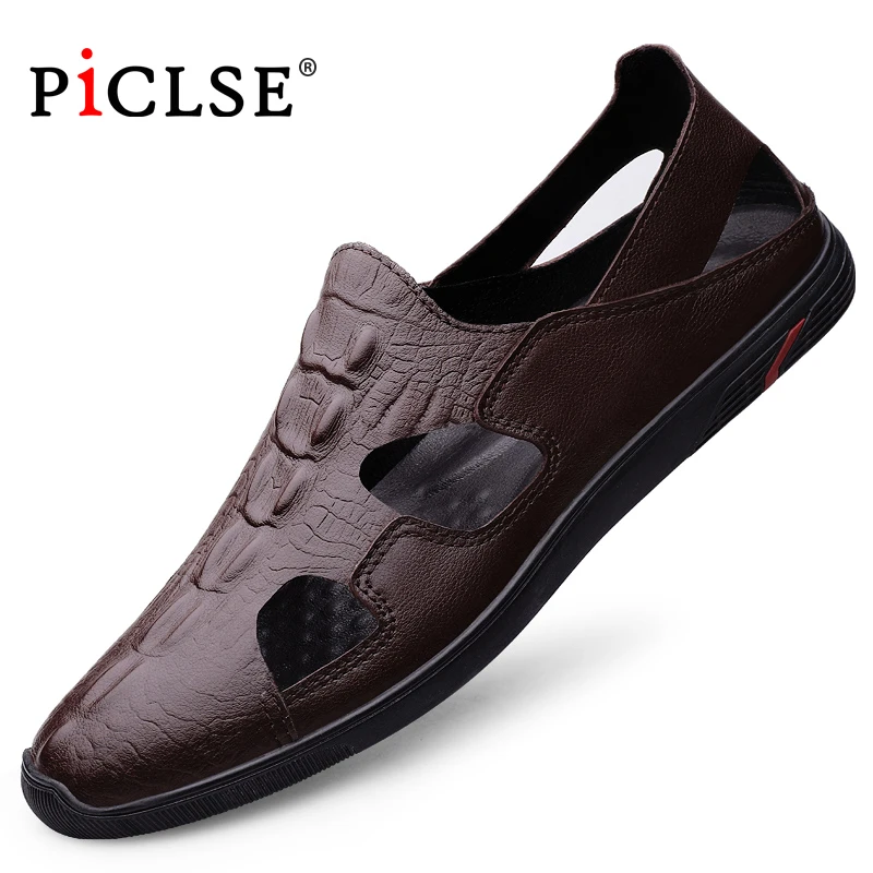 Luxury Brand Genuine Leather Men Sandals Moccasins Men Business Dress Sandals Italian style Handmade Leather shoes Men Sandalias