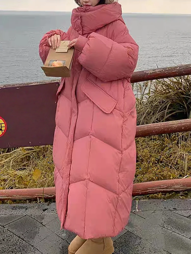 

Pink Oversized Long Thiened down Cotton Jaet Women's Winter New Sle Warm Bread Sle Coat Korean Sle Stand Collar