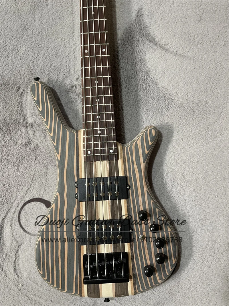 5 String Electric Bass Unpainted Walnut And Maple Through Zebra Wood Body HH Pickup Rosewood Fingerboard Black Hardware Customiz