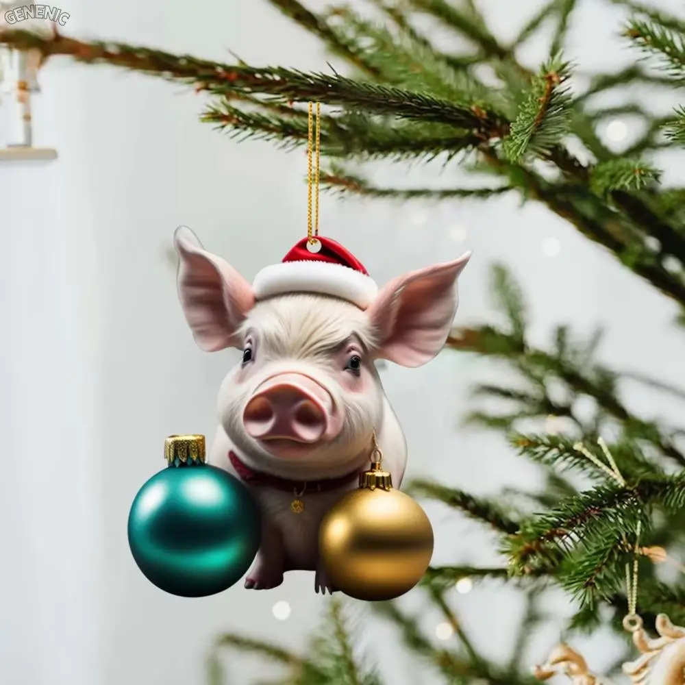 

Creative 2D Christmas Piggy Ornament Cartoon Acrylic Xmas Piggy Pendants Cute Animal Hanging Ornament New Years