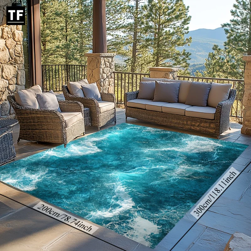 

1pc Crystal Velvet Printed Rug/Carpet with Anchor/Rudder/Lighthouse/Whale/Octopus/Sea Patterne, Full of Natural Mystery, Easy to