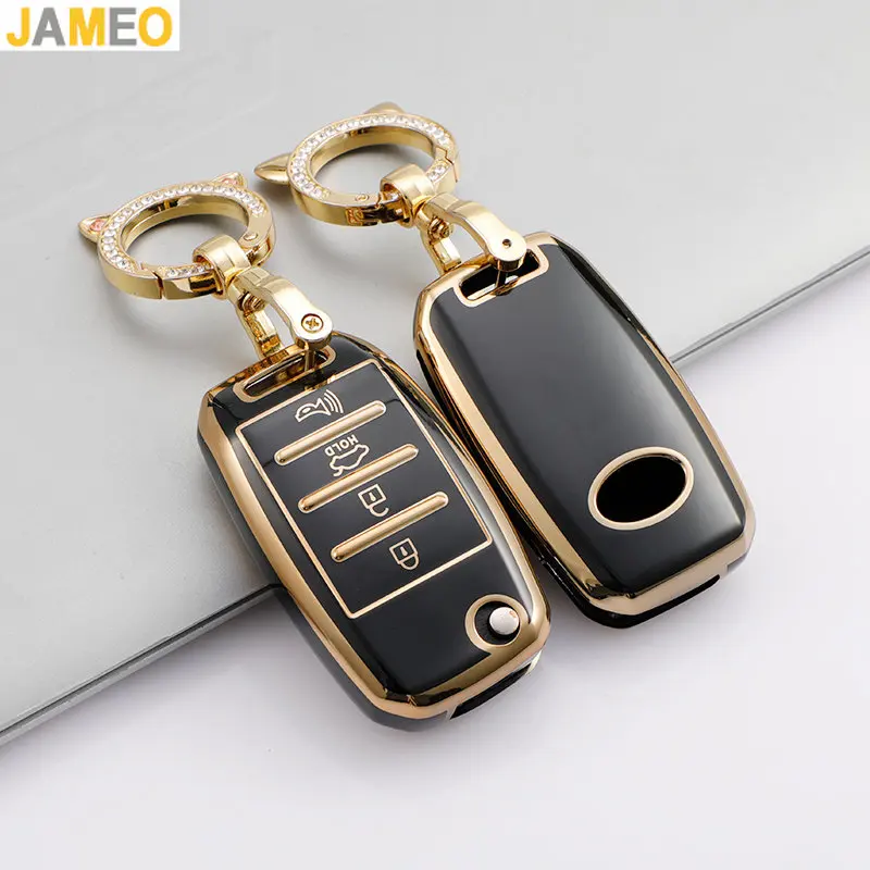 

3 4 Buttons Gold Edge Car Key Case For Kia Rio 3 K2 Ceed Cerato K3 Sportage 4 Picanto K5 Optima Sorento Forte Stinger 2017 2018