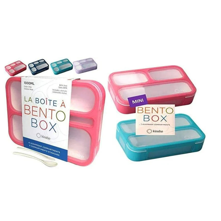 

Bundle of Bento-Box Lunch-box Containers for Kids with 6 compartments (Pink) + 2x Small Bento Lunch Box for Kids