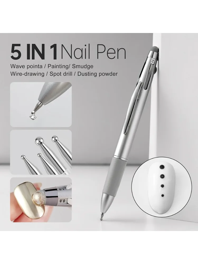 Professioneller 5-in-1-Nagelspitzenstift in mehreren Größen, Nagelmalerei, Maniküre-Werkzeug, Zubehör, Strass-Picker, Nail Art Dotting Pen