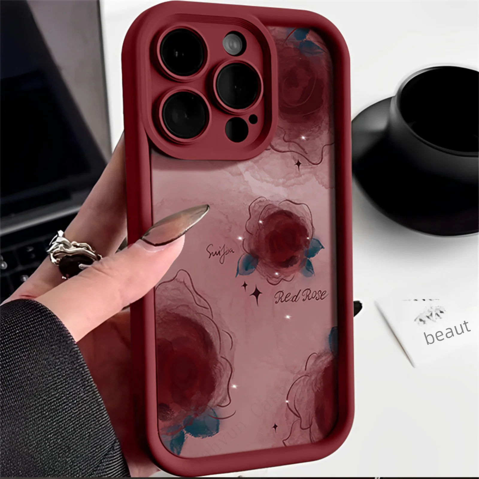 For IPhone15 ProMax case 11 12 13 14 ProMax XSmax XR X 7 8 14 15 Plus Roses Painting Anti-slip and anti-fall phone case