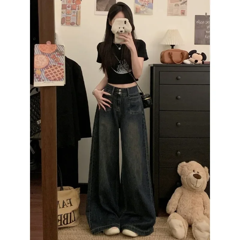 

Cement Gray American Wide-leg Jeans for Women's Spring New Loose High-waisted Loose Thin Floor Pants [Hot-selling in The Store]