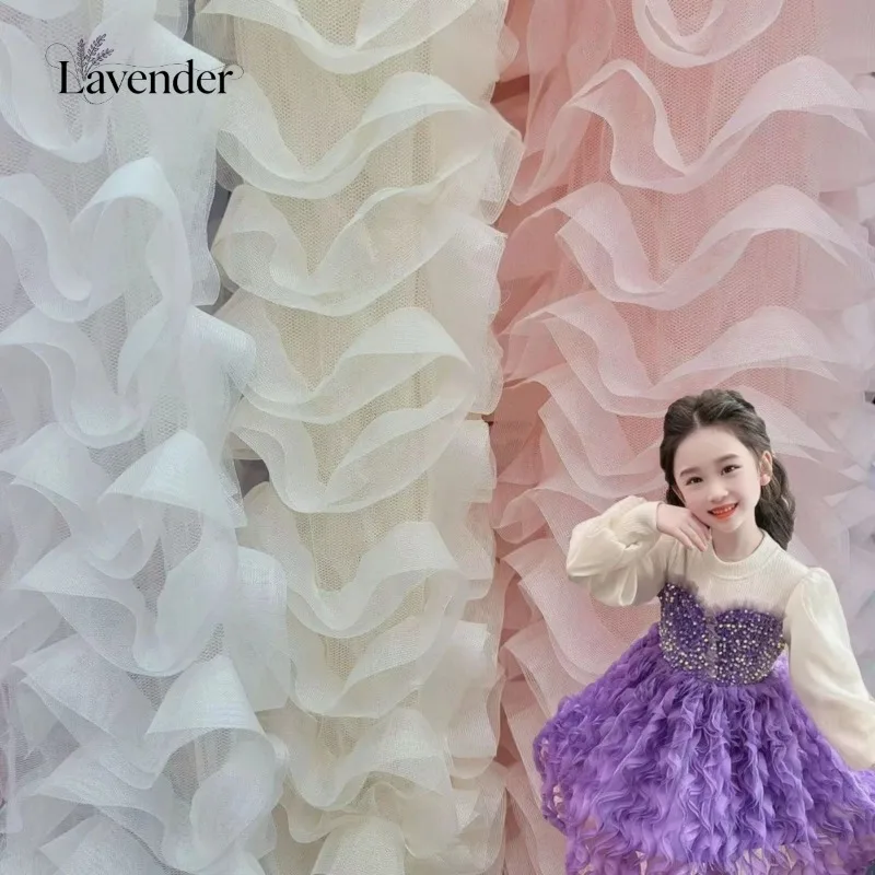 

Pink black apricot Lace three-dimensional mesh wave chiffon fabric sewing wedding dress Lolita dress lace embroidery diy fabric