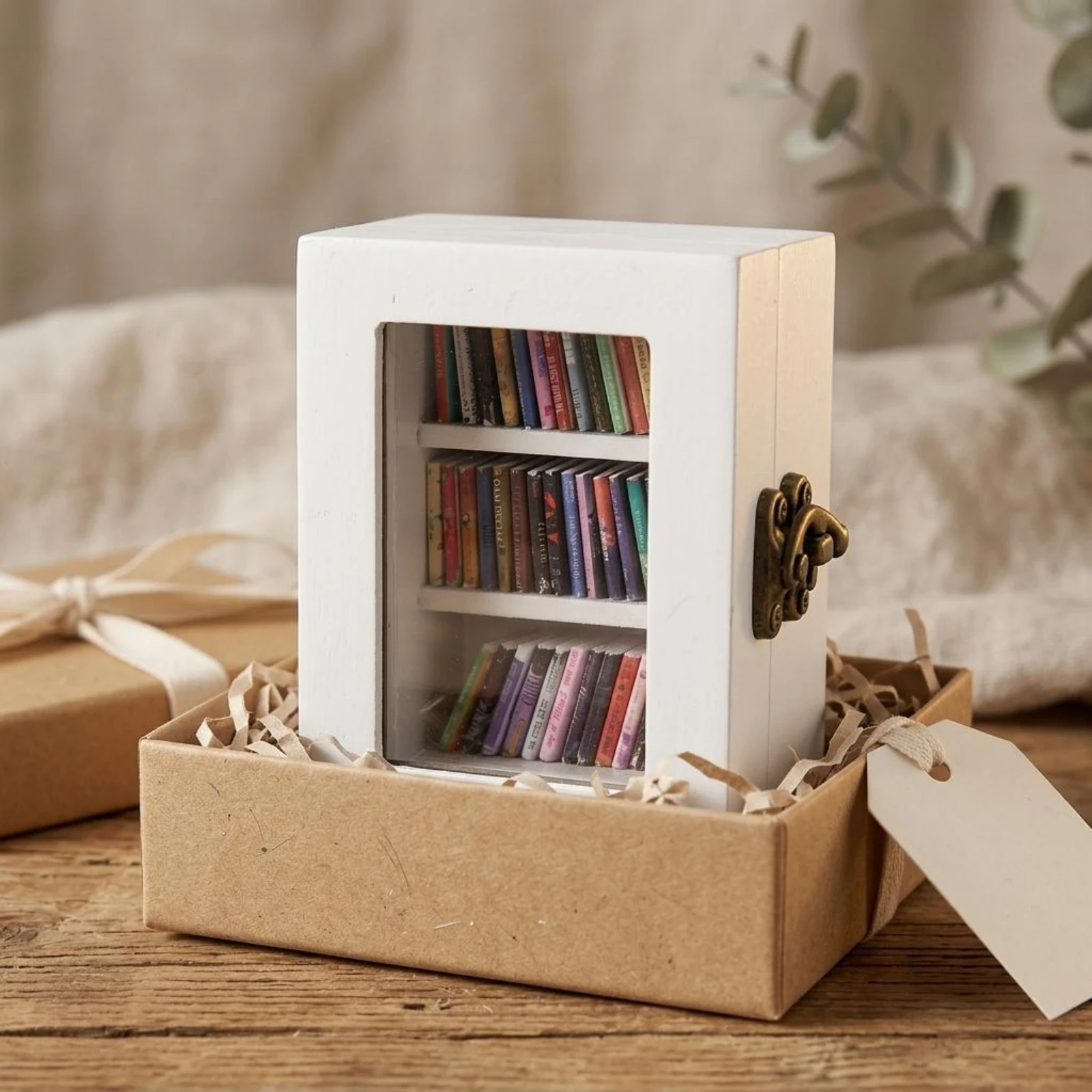 

Wooden Bookshelf Ornament Three Shelves Mini Bookshelf Cabinet Tiny Bookcase Ornament Clear Window Book Box Display Case